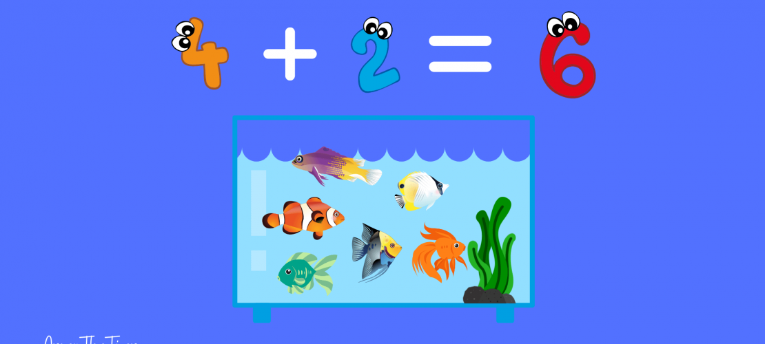 An Aquarium with 4 plus 2 equals six fish